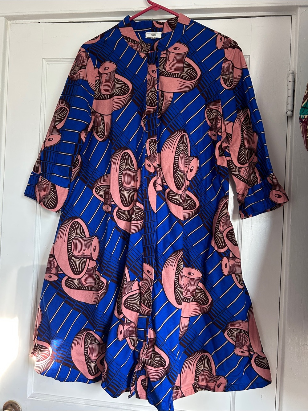 Bold Blue & Pink Print Midi Shitake Mushroom Dress or Tunic